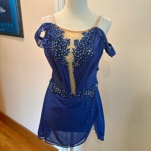 Blue off-the-shoulder figure skating/dance dress (AS)